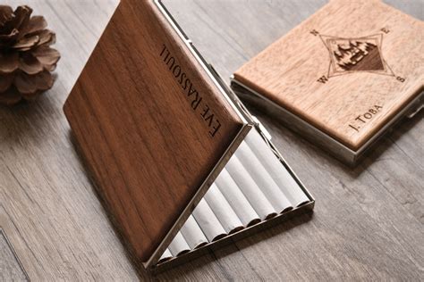 metal cigarette with wooden box|wooden cigarette case.